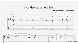Pyar deewana hota hai fingerstyle easy version guitar lesson (with chords in 2nd half)