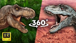 360 VR Dinosaur T-REX VS INDOMINUS REX Fight | Virtual Reality 8K VIDEO ( TREX VS IREX )