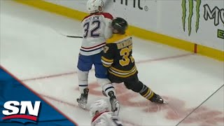 Bruins' Brad Marchand Goes After Canadiens' Rem Pitlick Following Hit On Patrice Bergeron