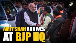 BJP Sweeps Delhi: Union Home Minister Amit Shah arrives at BJP HQ for victory celebrations