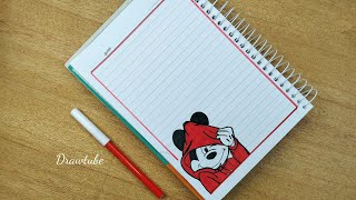 تزيين الدفاتر للبنات و الأولاد على شكل ميكي ماوس رسم سهل بالخطوات Cute Notebook Mickey bored design