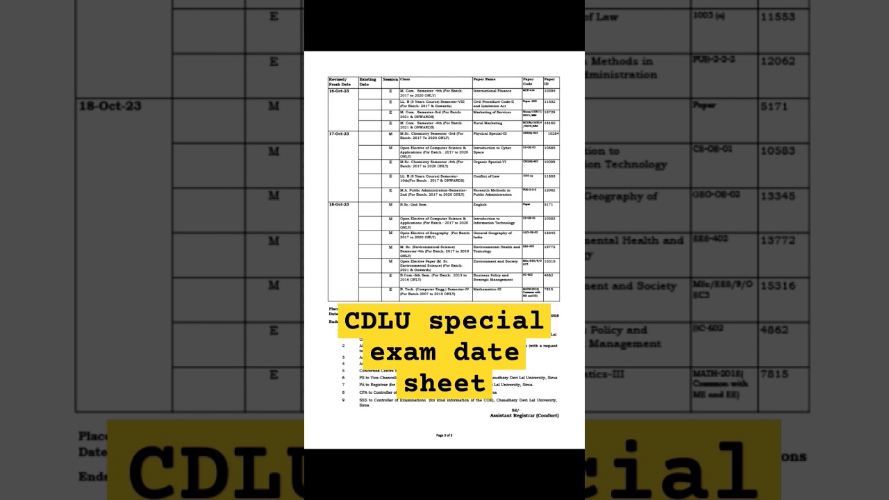 CDLU Special Exam Date Sheet💥 #cdlu #cdlusirsa #sirsa #viral #shorts ...