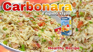 CREAMY PASTA CARBONARA RECIPE WITH HAM AND MUSHROOM FILIPINO STYLE | MASARAP NA HANDA SA PASKO