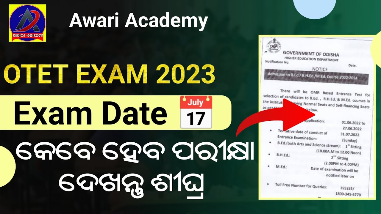 OTET Exam 2023 , Odisha Teacher Eligibility Test 2023 , OTET Exam Date ...