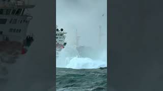 The Raw Power of Nature Against a Steel Giant #roughseas #ocean #dangerouswaves