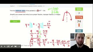 IXL Algebra 2 - Topic J.2 - Characteristics of quadratic functions: equations