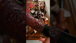 MUXIANG Freehand Bent Ruby Bark Sandblasted BriarTobacco Pipe with Black Vulcanite Stem