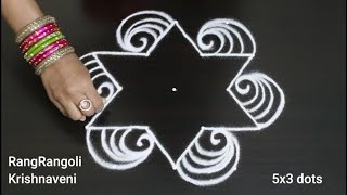 Traditional Kolam🌺5x3 dots Dhanurmasam Muggulu🌺Easy Daily Rangoli🌺RangRangoli Krishnaveni