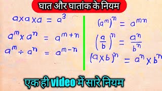 घात और घातांक। घातांक के नियम क्या है। ghatank कैसे निकाले। करणी क्या होता है।ghat or ghatank