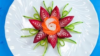 Amazing Design of Cucumber & Radish with Carrot Flower Garnish | Vegetable Rose Decoration DIY