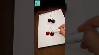 Drawing - Marker Drawing - Realistic cherries 🍒 #shorts #art #creative #youtubeshorts