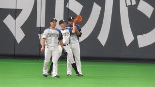 ＜2019.9.14ソフトバンク戦＞王柏融、近藤健介、杉谷拳士、西川遥輝、大田泰示の試合前外野練習風景