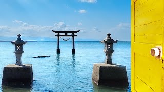 【4K Stroll】Einoo Tsurugi Shrine - Kumamoto - Japan / Shrine and Scenic Torii Gate in the Sea