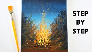 How to Paint a Campfire / Acrylic Painting Tutorial / Easy Acrylic Painting for Beginners / ASMR