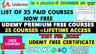 List of 25 Free Udemy Courses | Udemy Free Course With Free Certificate - 100% off coupon code
