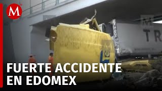 Tráiler choca contra torre de puente vehicular en autopista México-Pirámides