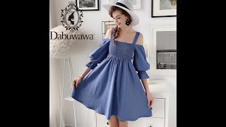 Dabuwawa Blue Sexy Sweet Off Shoulder Solid Dress Women Lantern Sleeve Fit and Flare Short Party
