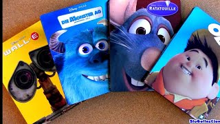 pixar blu ray steelbooks up, monsters inc, wall-e and ratatouille unboxing (blu toys)