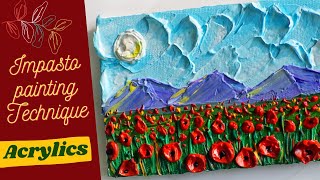 Flower Acrylic Painting|Poppy field|Textured palette knife tutorial for beginners