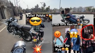 Bullet Loud Exhaust Public Reaction-😱Cute Girls Reaction on my bullet