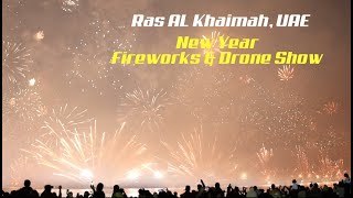 NEW YEAR FIREWORKS \u0026 DRONE SHOW 2023 | Ras Al Khaimah | RAK NYE 2023 |  Al Marjan Island | UAE