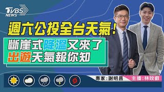 【週六公投全台天氣？斷崖式降溫又來了  出遊天氣報你知｜謝明昌、林旼叡雙主播講天氣LIVE】