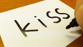 Very Easy ! How to turn words KISS into a Cartoon - How to draw doodle art on paper