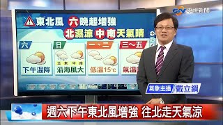 【立綱氣象報報】週六下午東北風增強 往北走天氣涼│中視晚間氣象 20201211