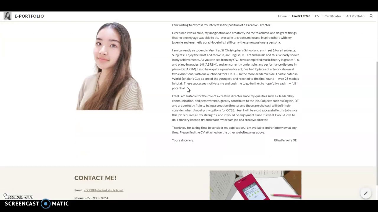 E Portfolio Example Youtube