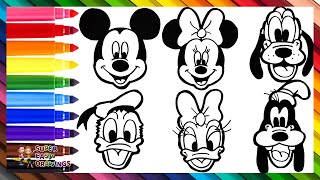 Drawing And Coloring Mickey Mouse And His Friends ❤️⚫⚫🎀🐭🐶🦆 Drawings For Kids