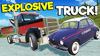 Running from the Police with a Tow Truck with EXPLOSIVE Barrels in BeamNG Drive Mods!
