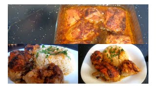 طبق ارز  طايب على حبة مع صوص الدجاج محمر فالفرن بنة المطاعم riz à la sauce de poulet grillé au four