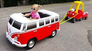 Little Girl Elis Ride On Wheels On The Bus Power Wheel with Cozy Coupe Little Tikes and Dolls Crew