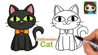 How to Draw a Black Cat Easy 🎃 Cute Halloween Art