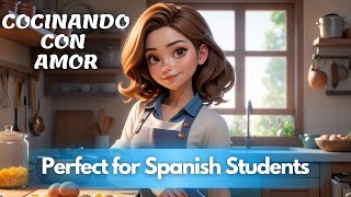 IMPROVE YOUR SPANISH with short stories: Cocinando con Amor | Cooking with Love (SUBTITLES A1- A2)