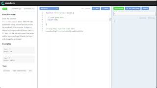 Coderbyte - First Factorial - Code challenge - JavaScript Solution Source Code