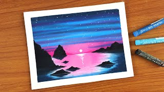 Simple Oil Pastel Sunset Landscape Painting for beginners | Oil Pastel Drawing