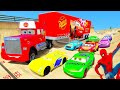 SPIDERMAN McQueen Friends Cars GODZILLA RAMP Challenge ! SUPERHERO HULK Disney MACK TRUCK  - GTA V