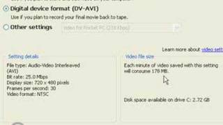 Settings for capturing video onto your computer