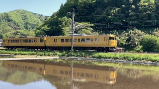 【4K】水鏡を行く！伯備線 115系1000番台2両編成 普通生山行き 伯耆溝口-江尾