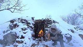 WİNTER SURVIVAL SHELTER CAMPİNG in a SNOWSTORM, Nature Documentary, Wilderness Cooking, ASMR, DIY