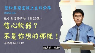 29. 羅馬書14:1-12 陳再明 牧師《信心軟弱？不是你想的那樣！》｜ 雙和真理堂線上主日(20250105)