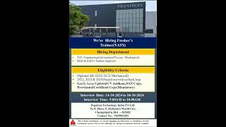 Pegatron company job opening at Chennai #jobnotification #foxconn #iphone