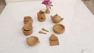 Making a beautiful mini cookware set with clay village style 😱 #mittikekhilone #cookwareset #kitchen