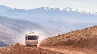 Two classic Hymers cross the R704 over the High Atlas in Morocco - March 2017