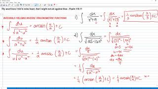 Integrals Yielding Inverse Trigonometric Functions - Integral Calculus