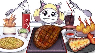 Mukbang Animation Tomahanwk Staek Toowoomba pasta Set Muk Cat 먹방 애니메이션 토마호크 스테이크와 투움바 파스타를 먹는 먹캣