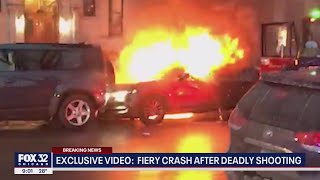 Exclusive: Video shows fiery crash on Chicago's North Side after deadly shooting