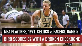 Throwback NBA Playoffs 1991. Celtics vs Pacers Full Game 5 Highlights. Bird 32 points