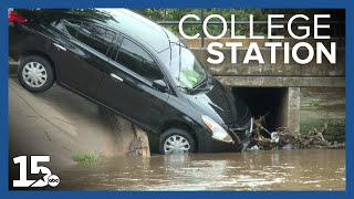'X' user captures moment motorist drives into flooded creek in College Station